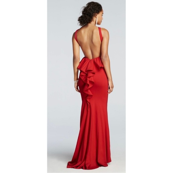 XSCAPE red ruffle low back prom dress size 0 - Picture 4 of 5